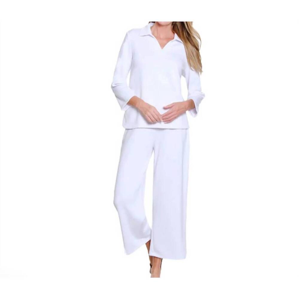 NEW MULTIPLES johnny collar 3/4 sleeve top in white